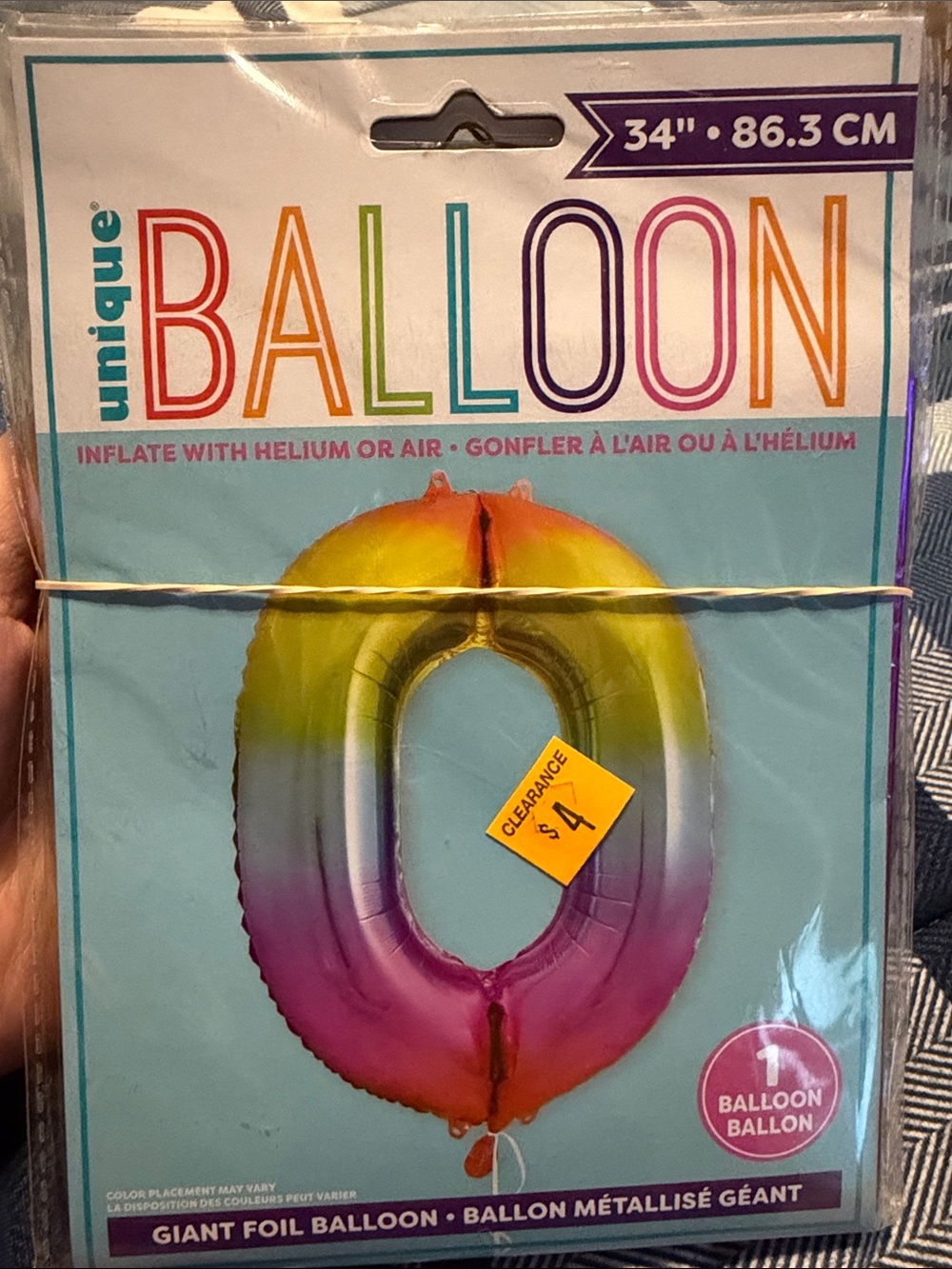 Nique Ombre Foil Number 0 Balloon - Yellow, Pink, Purple